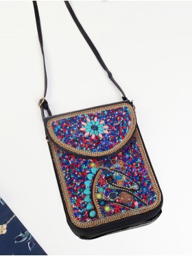 Hand-made Beaded Faux Leather Mini Purse